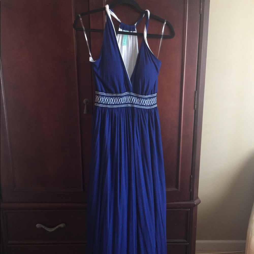 Blue & White Halter Maxi Dress